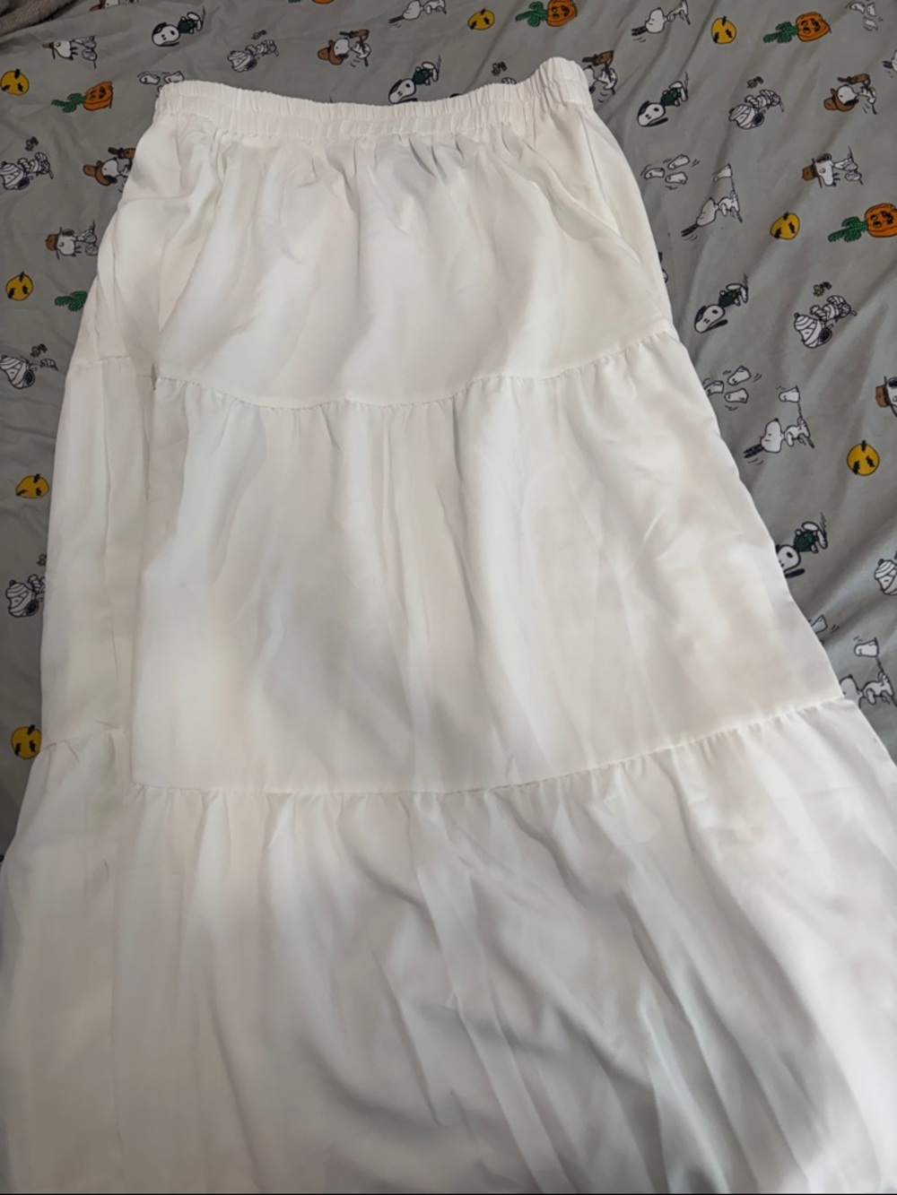 Women’s White Tiered Maxi Skirt with Elastic Waist